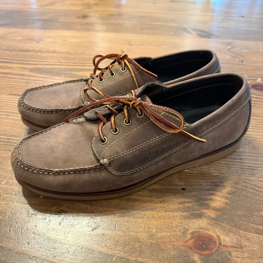 LL Bean Moccasins Brown Leather Blucher Boat‎ Shoes Loafers Slip On Men's 13 D